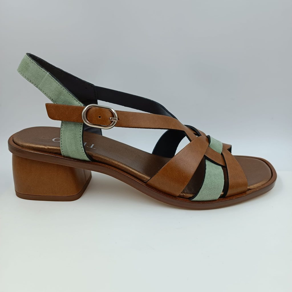 SANDALIAS TACÓN 4CM COMBINADAS CUERO-MENTA