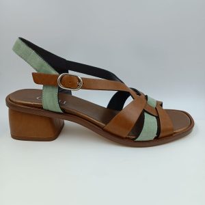 SANDALIAS TACÓN 4CM COMBINADAS CUERO-MENTA
