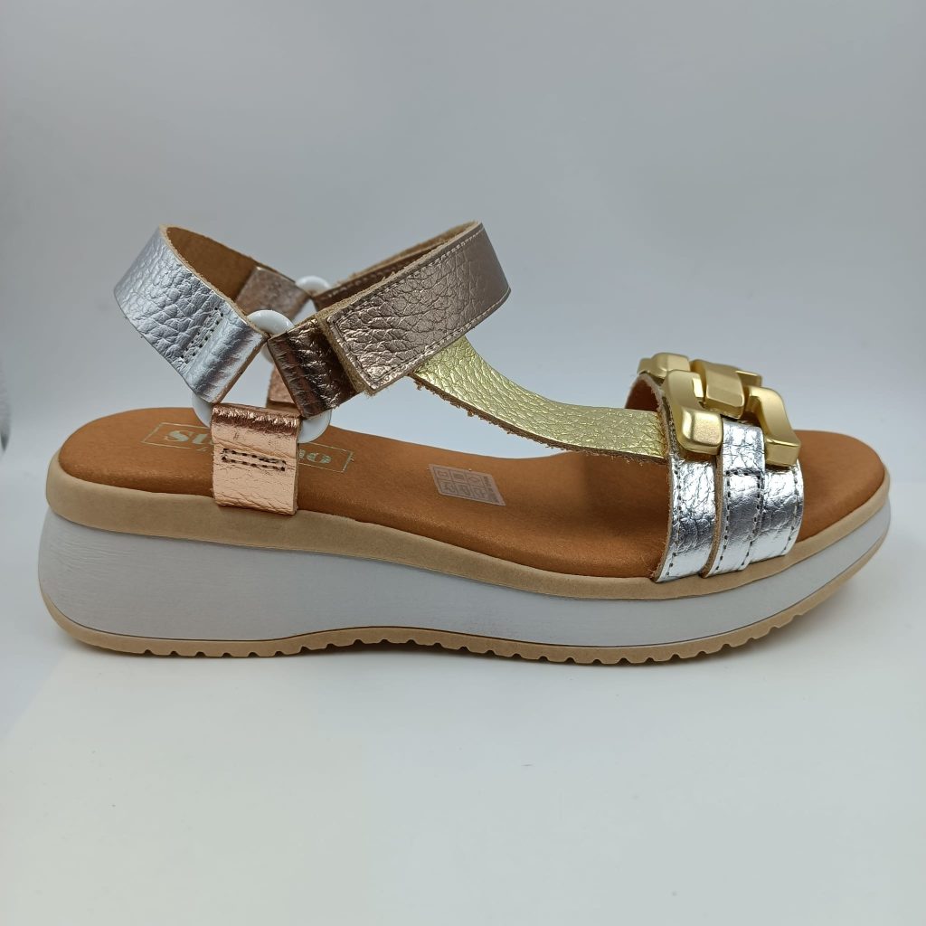 SANDALIAS CUÑA BAJA PLANTILA DE GEL VELCRO COMBINA